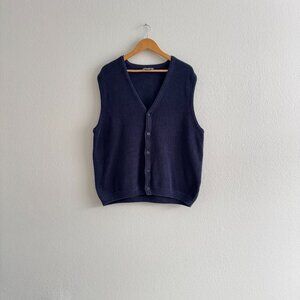Vintage Eddie Bauer Navy Blue Textured Waffle Knit Sweater Vest - XL